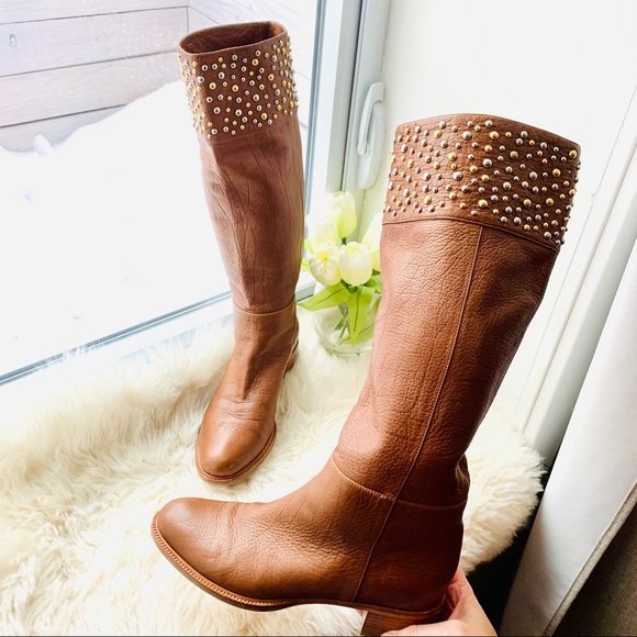 CASADEI Brown Leather Bling Knee High Riding Boots - Picture 2 of 16